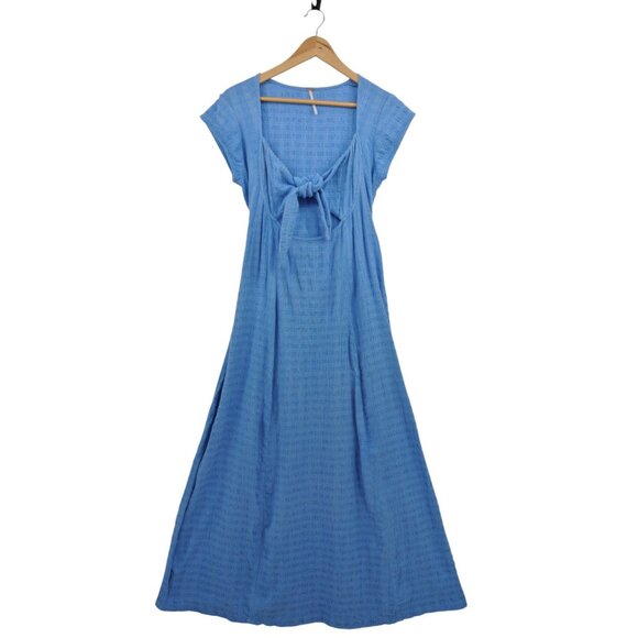 Free People Dresses & Skirts - Free People Blue Maxi Dress w/ Front Cutout & Tie (Size SP)